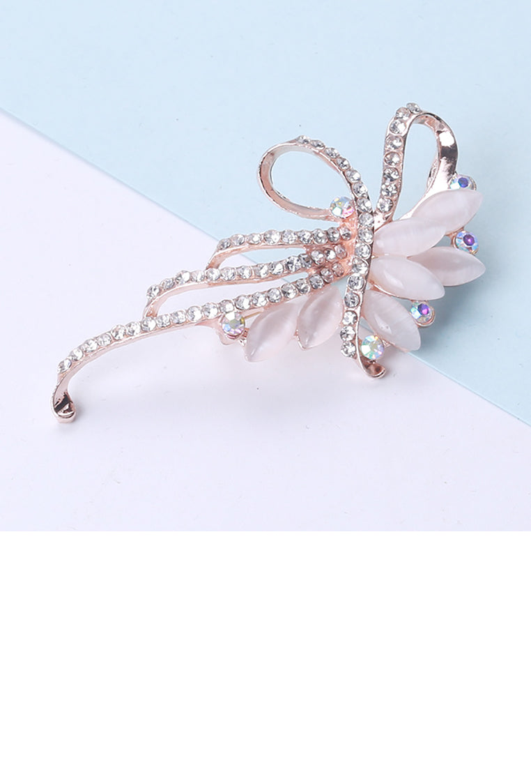 Fashion and Elegant Plated Rose Gold Floral Imitation Opal Brooch with Cubic Zirconia - Luxurious Look