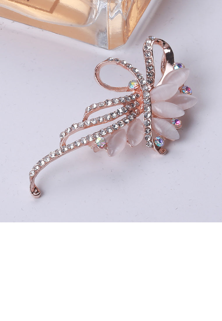 Fashion and Elegant Plated Rose Gold Floral Imitation Opal Brooch with Cubic Zirconia - Luxurious Look