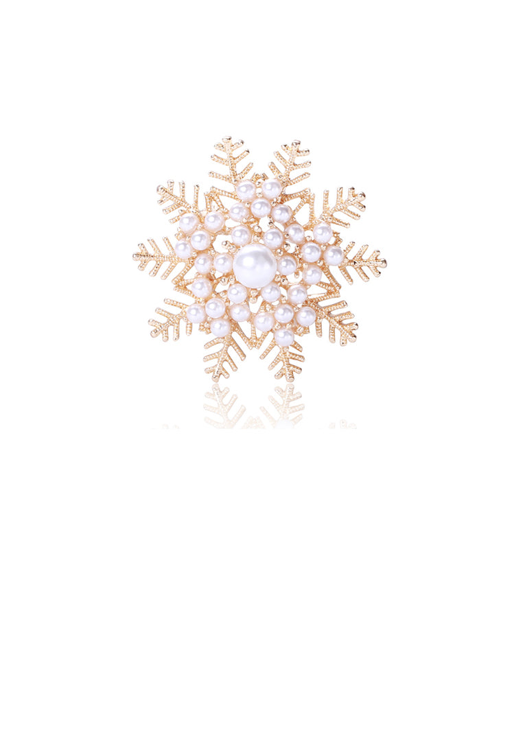 Fashion and Elegant Plated Gold Snowflake Imitation Pearl Brooch - Luxurious Look