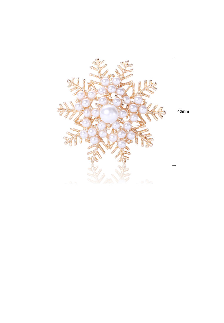 Fashion and Elegant Plated Gold Snowflake Imitation Pearl Brooch - Luxurious Look