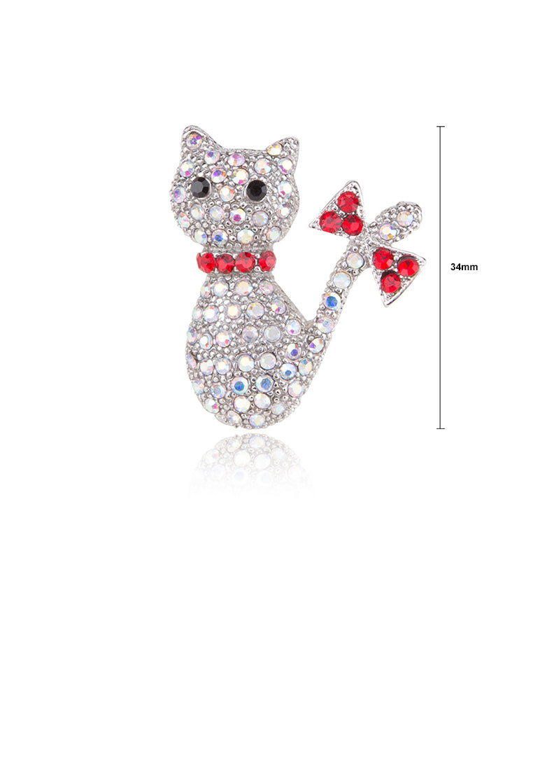 Simple and Cute Kitten Brooch with Zircon