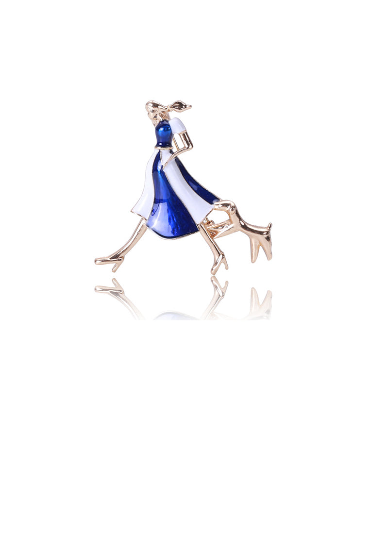 Fashion Personality with Plated Gold Enamel Blue Skirt Beauty Puppy Brooch