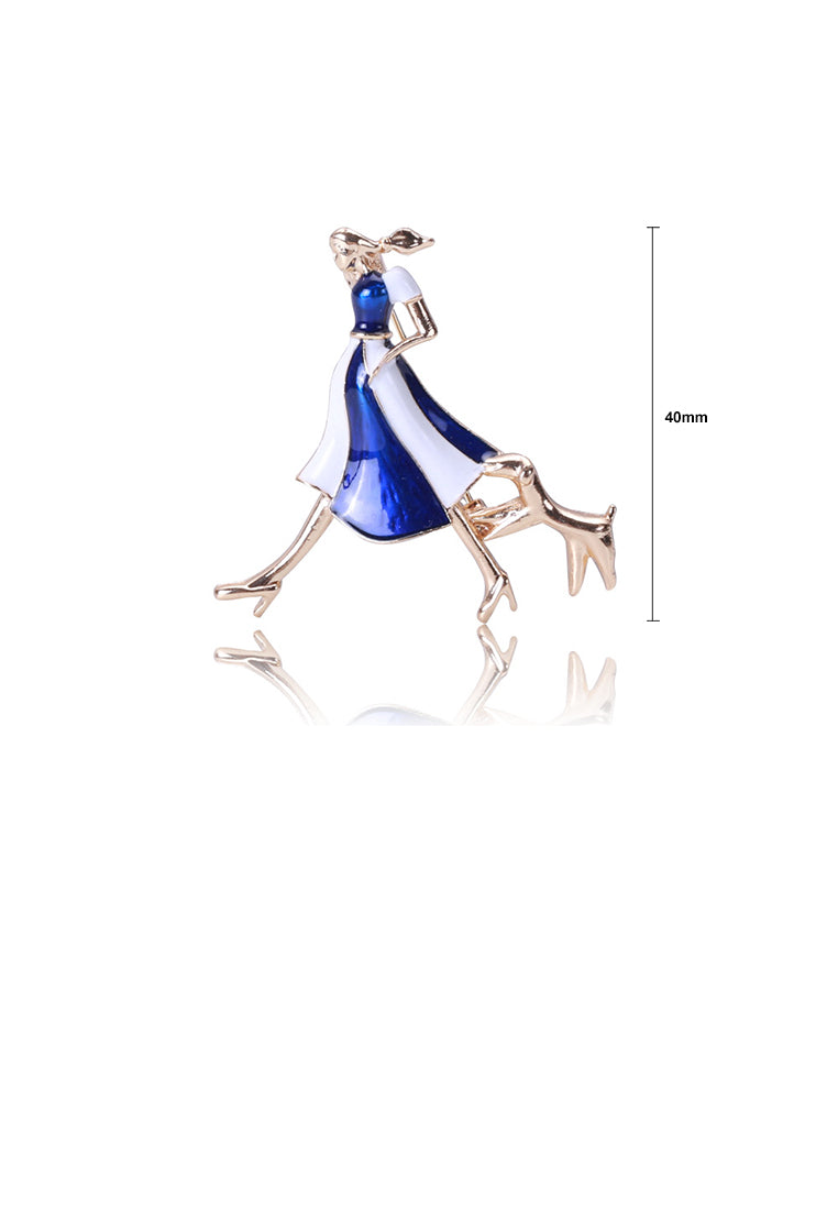 Fashion Personality with Plated Gold Enamel Blue Skirt Beauty Puppy Brooch