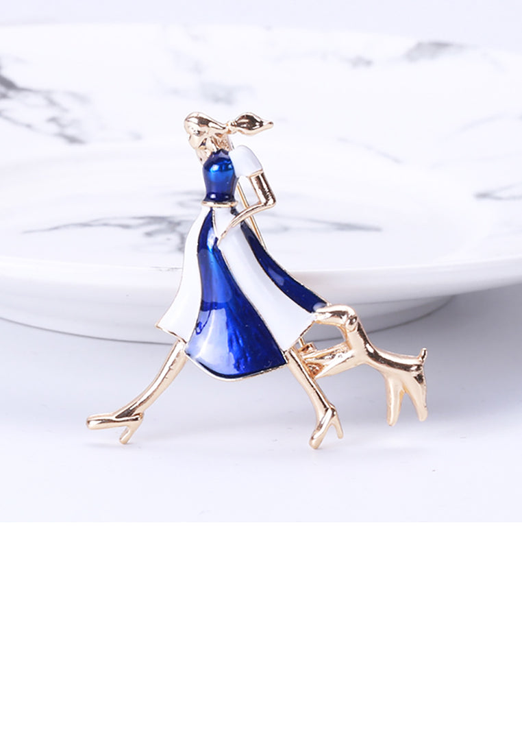 Fashion Personality with Plated Gold Enamel Blue Skirt Beauty Puppy Brooch