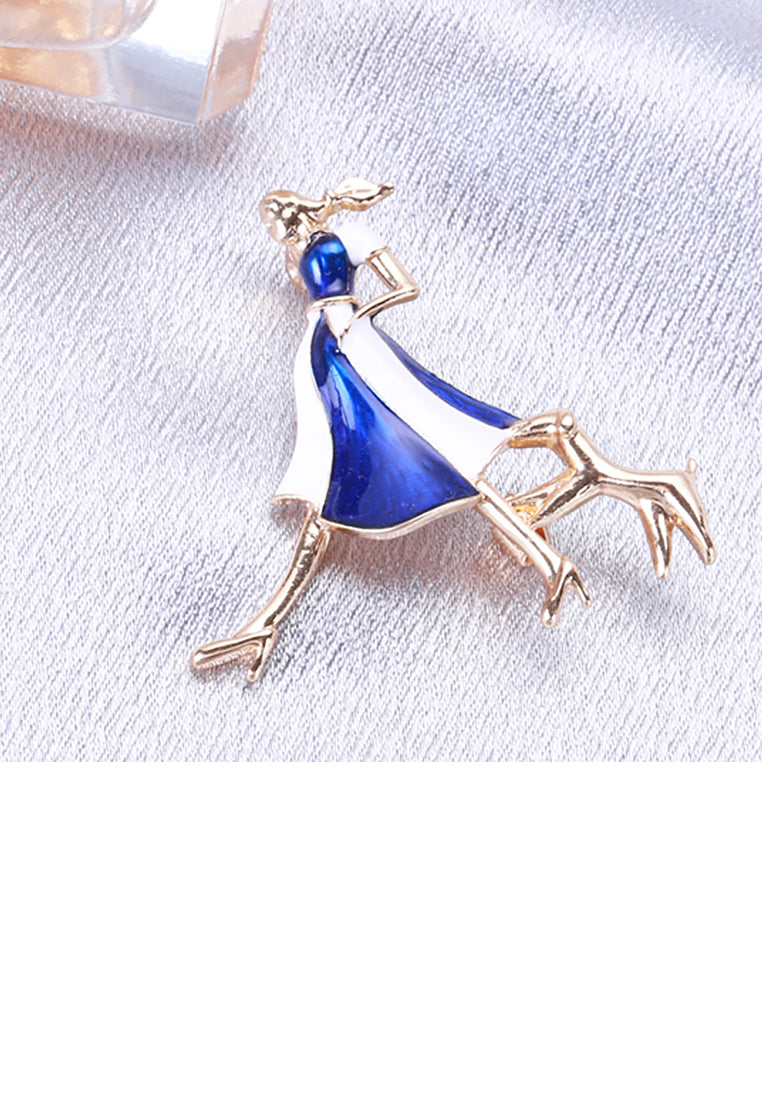 Fashion Personality with Plated Gold Enamel Blue Skirt Beauty Puppy Brooch