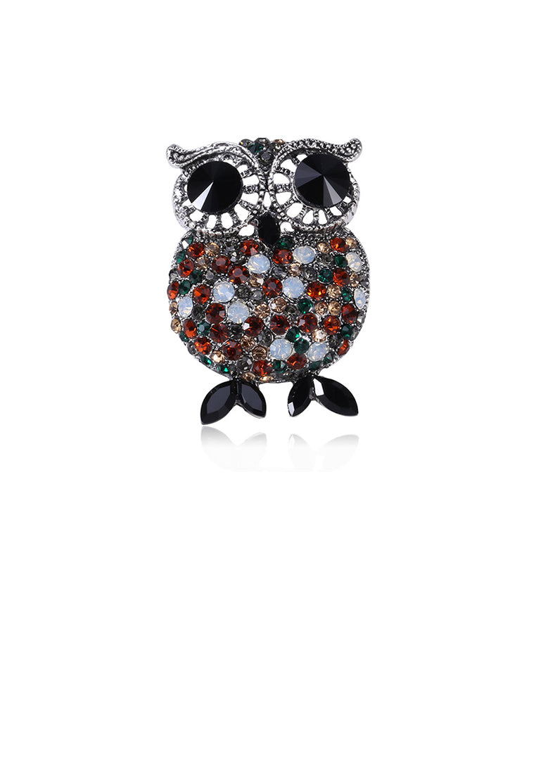 Fashion and Elegant Owl Brooch with Colorful Cubic Zirconia - Luxurious Look