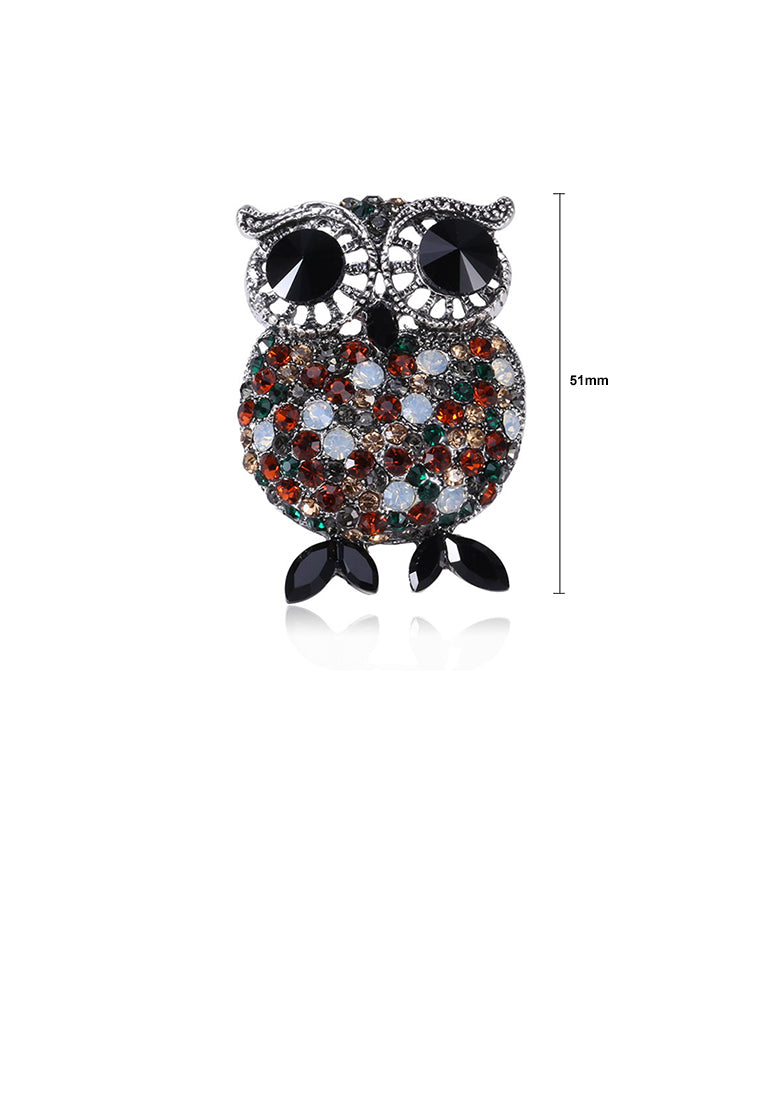 Fashion and Elegant Owl Brooch with Colorful Cubic Zirconia - Luxurious Look