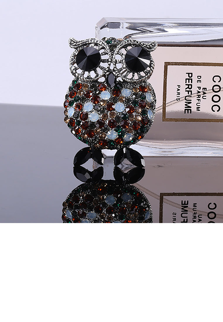 Fashion and Elegant Owl Brooch with Colorful Cubic Zirconia - Luxurious Look