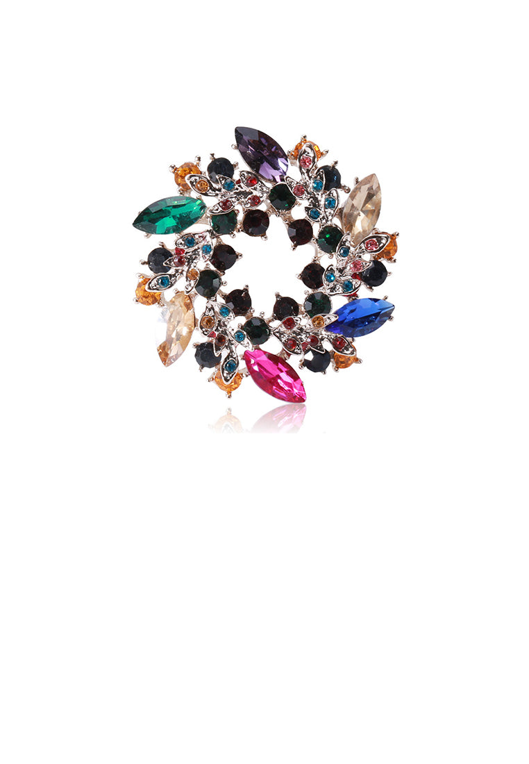 Fashion Bright Plated Gold Wreath Geometric Brooch with Colorful Cubic Zirconia - Luxurious Look