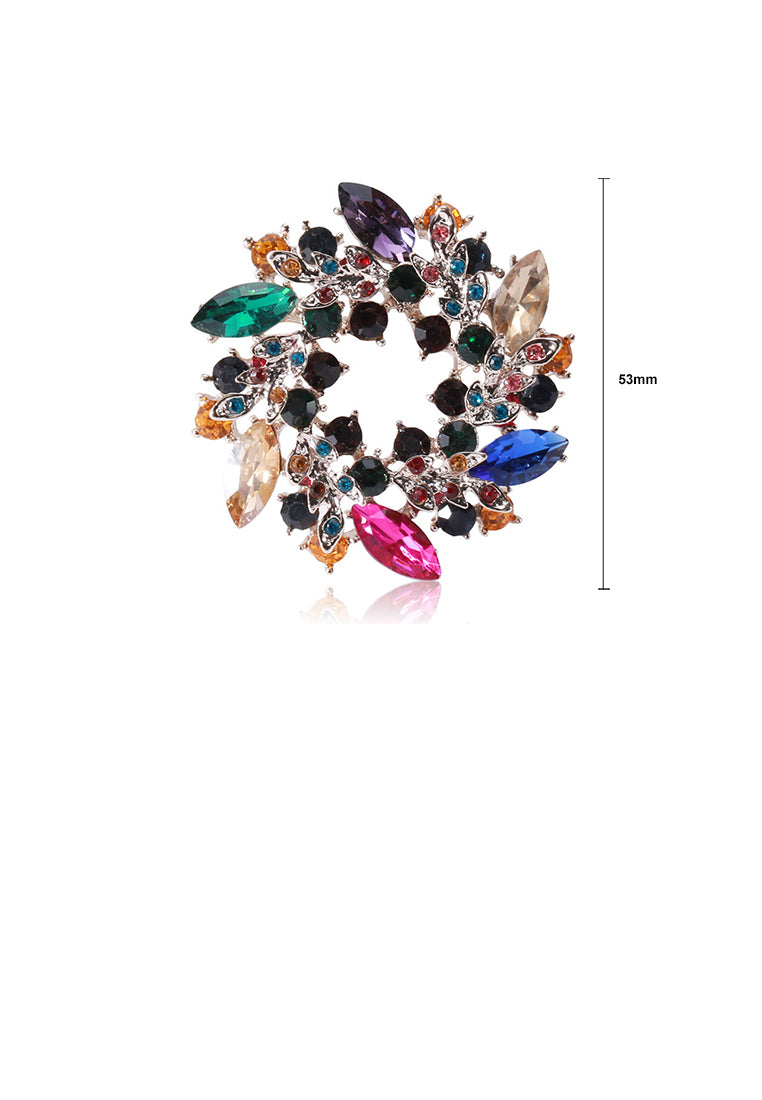 Fashion Bright Plated Gold Wreath Geometric Brooch with Colorful Cubic Zirconia - Luxurious Look