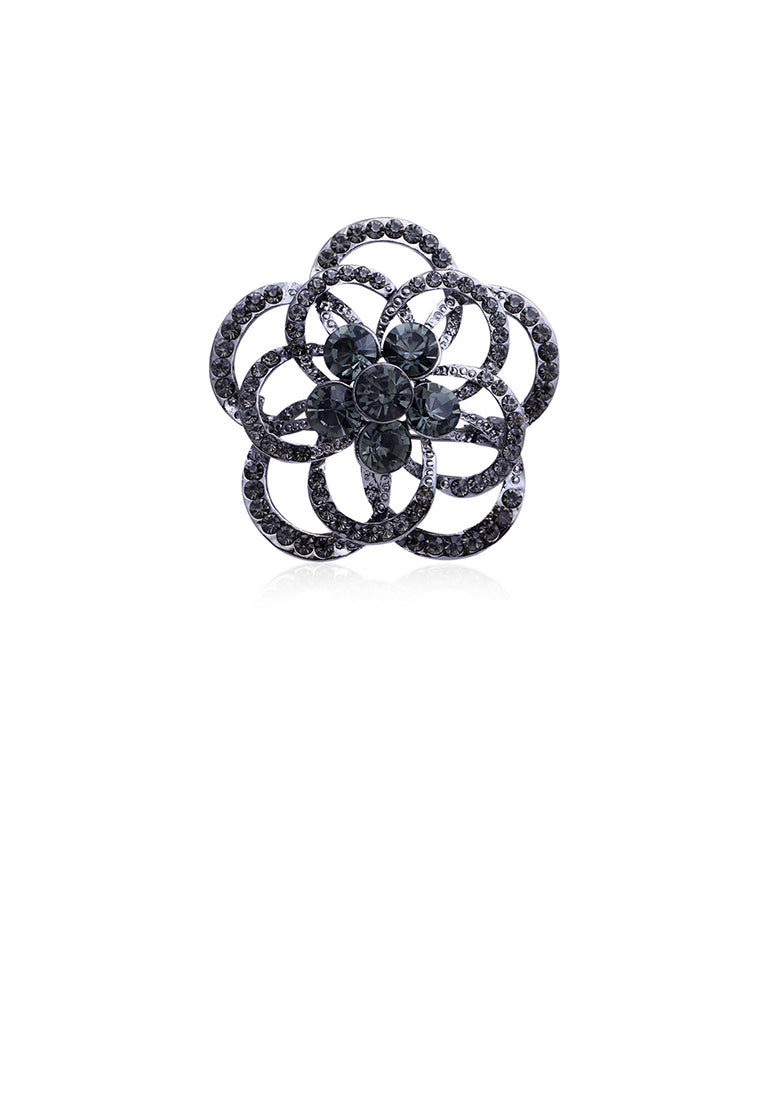 Elegant Atmosphere Plated Black Flower Brooch with Cubic Zirconia - Luxurious Look