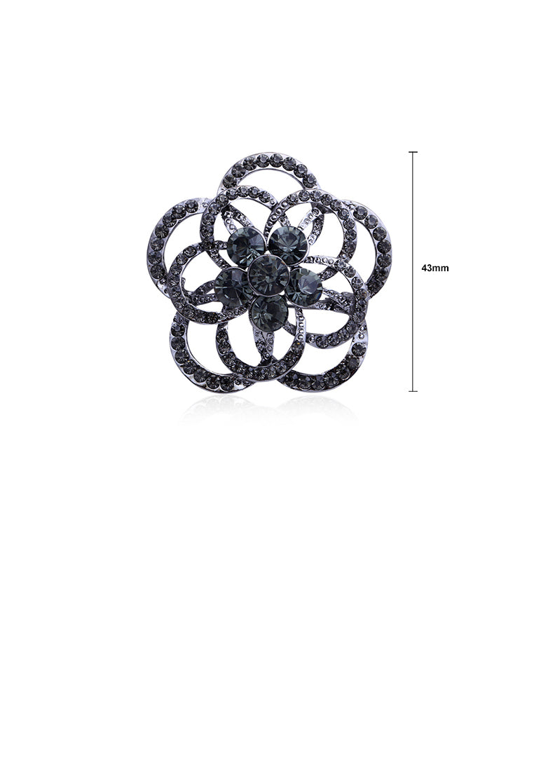 Elegant Atmosphere Plated Black Flower Brooch with Cubic Zirconia - Luxurious Look