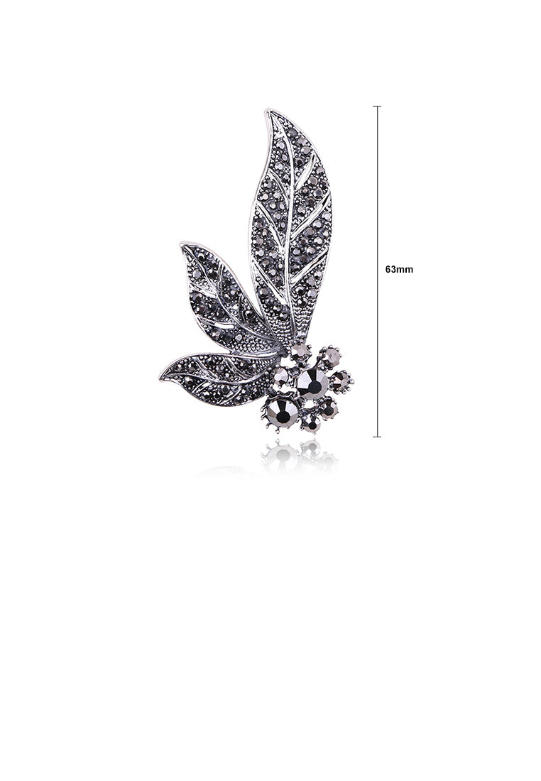 Fashion and Elegant Flower Leaf Brooch with Black Cubic Zirconia - Luxurious Look