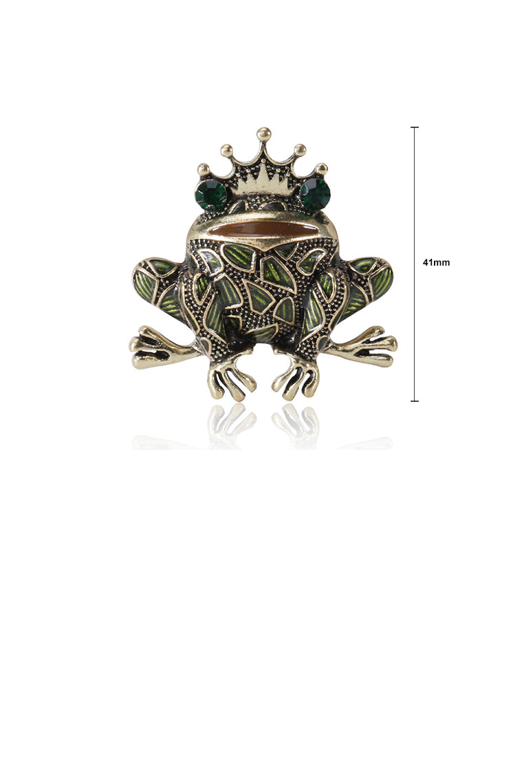 Fashion Vintage Plated Gold Frog Prince Brooch with Cubic Zirconia - Luxurious Look