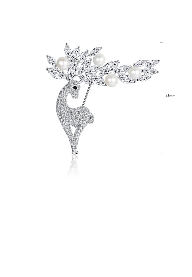 925 Sterling Silver Bright and Fashion Merlot White Freshwater Pearl Brooch with Cubic Zirconia - Luxurious Look