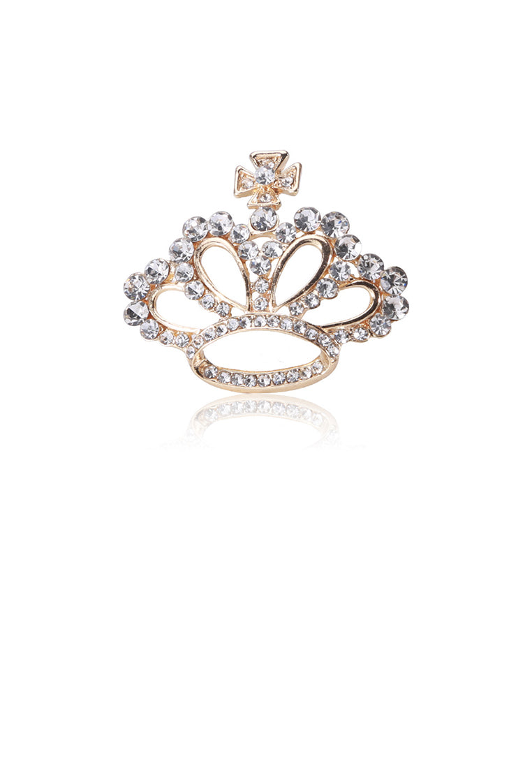 Fashion and Simple Plated Gold Crown Brooch with Cubic Zirconia - Luxurious Look