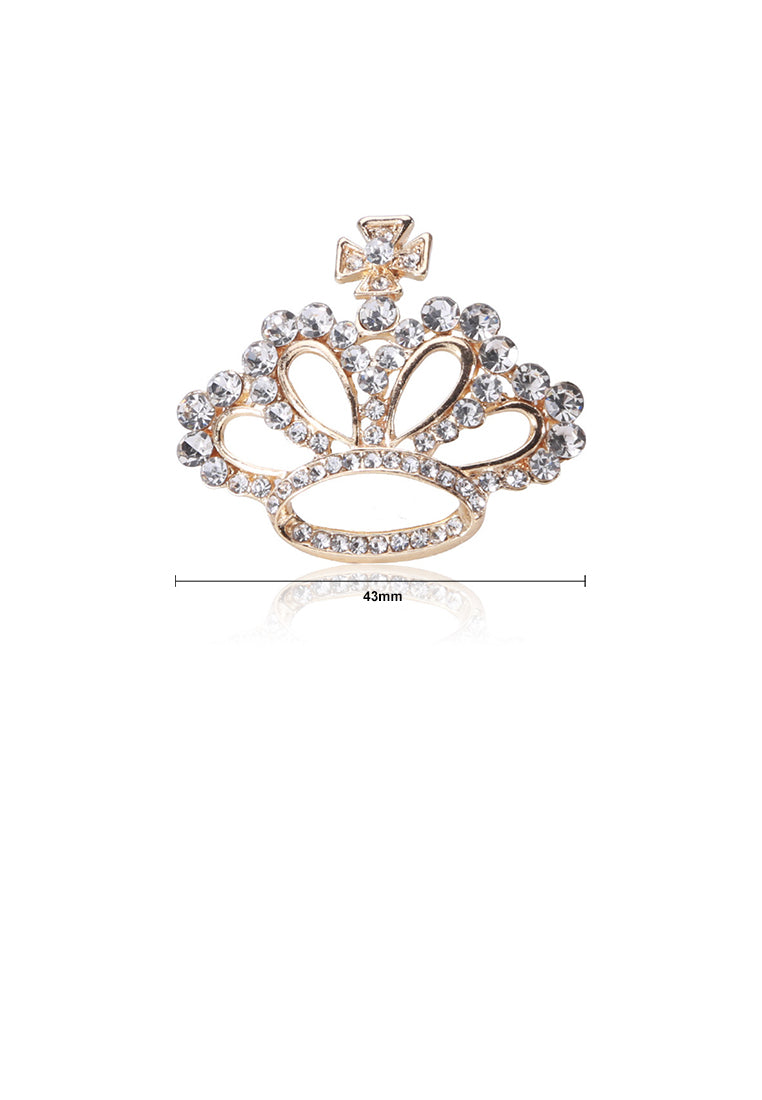 Fashion and Simple Plated Gold Crown Brooch with Cubic Zirconia - Luxurious Look