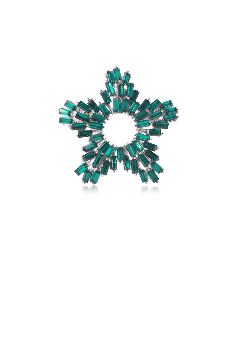 Fashion Bright Hollow Star Brooch with Green Cubic Zirconia - Luxurious Look