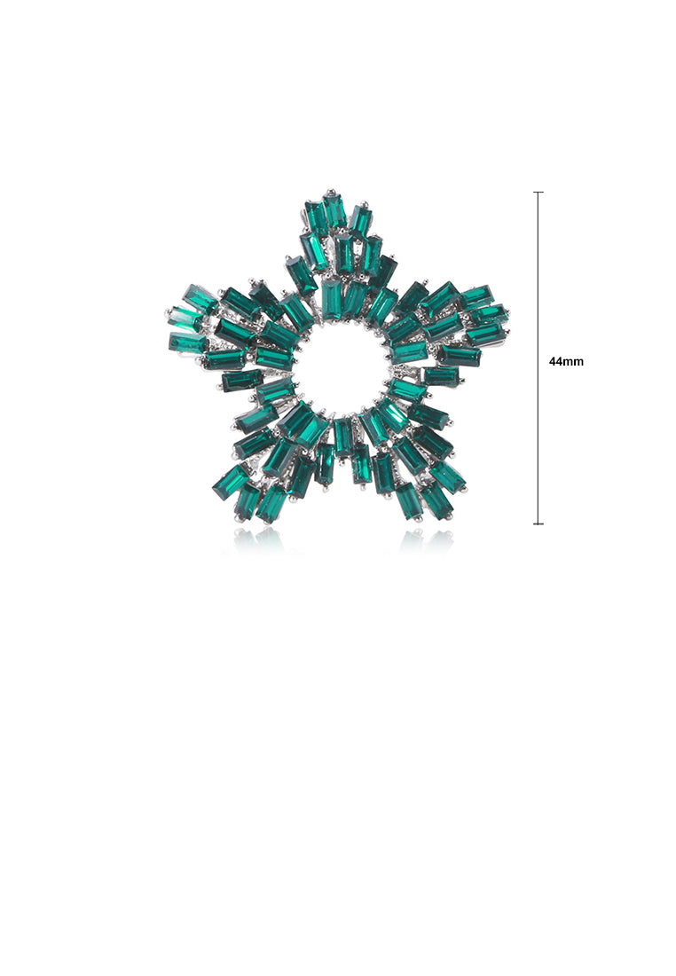 Fashion Bright Hollow Star Brooch with Green Cubic Zirconia - Luxurious Look