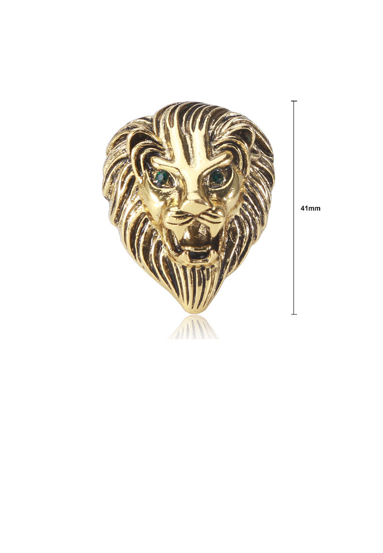 Fashion Domineering Plated Gold Lion Head Brooch with Cubic Zirconia - Luxurious Look
