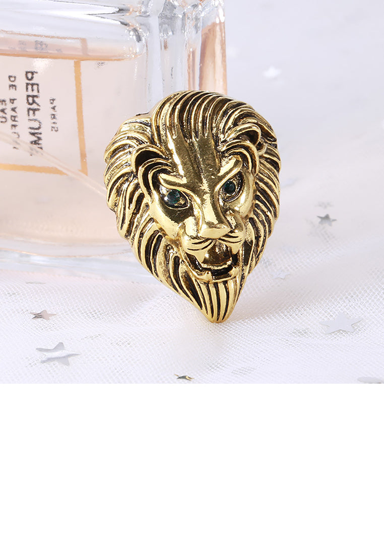 Fashion Domineering Plated Gold Lion Head Brooch with Cubic Zirconia - Luxurious Look