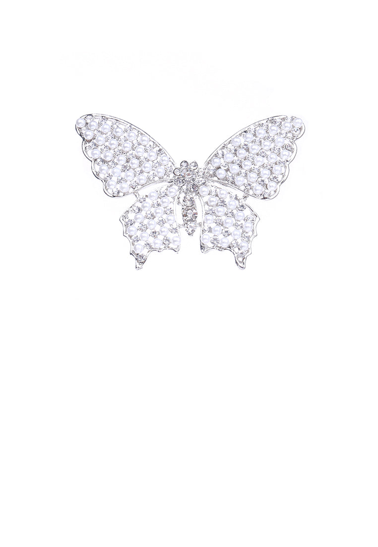 Fashion and Elegant Butterfly Imitation Pearl Brooch with Cubic Zirconia - Luxurious Look