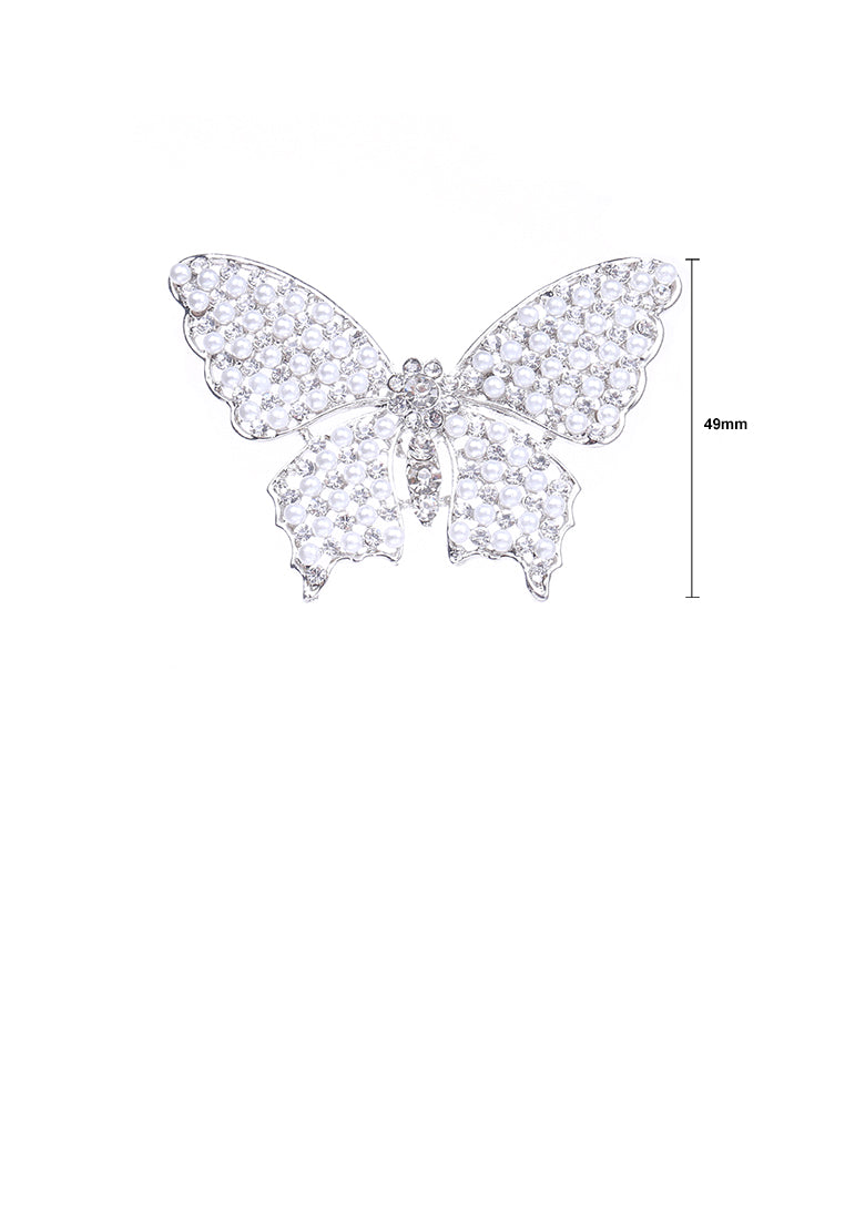 Fashion and Elegant Butterfly Imitation Pearl Brooch with Cubic Zirconia - Luxurious Look