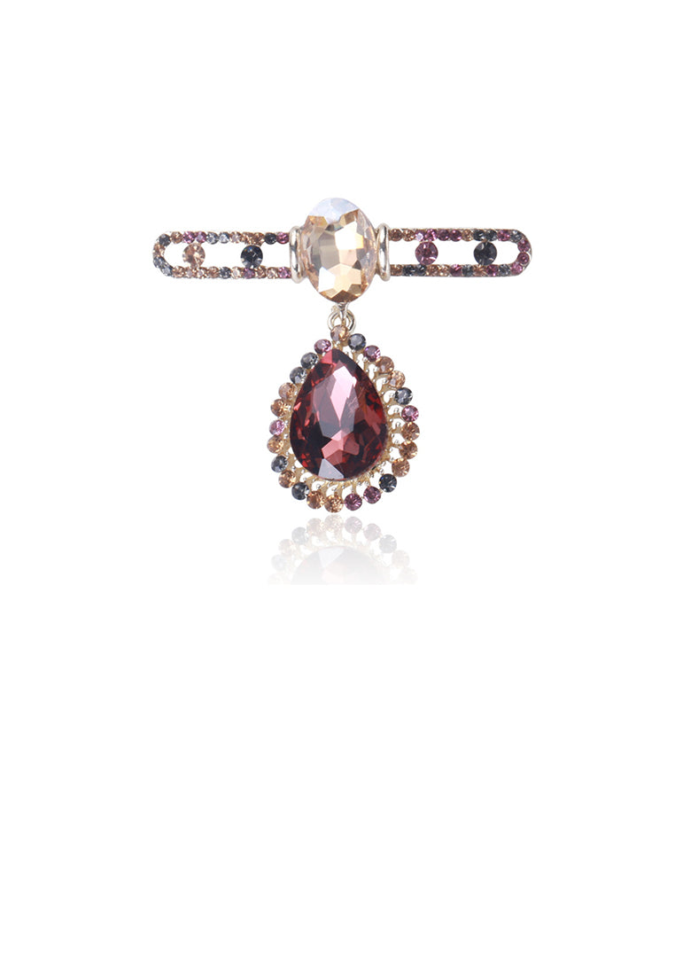 Fashion Personality Plated Gold Water Drop-shaped Brooch with Purple Cubic Zirconia - Luxurious Look