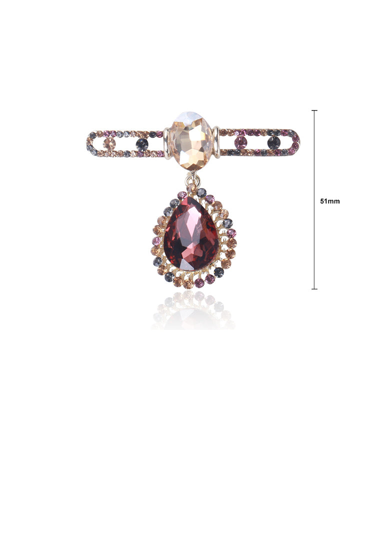Fashion Personality Plated Gold Water Drop-shaped Brooch with Purple Cubic Zirconia - Luxurious Look