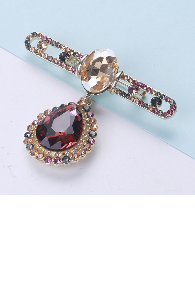Fashion Personality Plated Gold Water Drop-shaped Brooch with Purple Cubic Zirconia - Luxurious Look