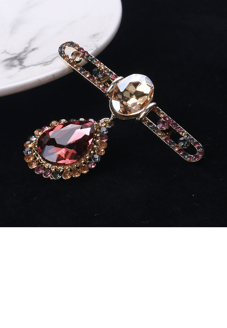 Fashion Personality Plated Gold Water Drop-shaped Brooch with Purple Cubic Zirconia - Luxurious Look