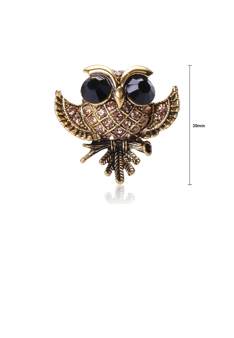 Fashion Simple Plated Gold Owl Brooch with Cubic Zirconia - Luxurious Look