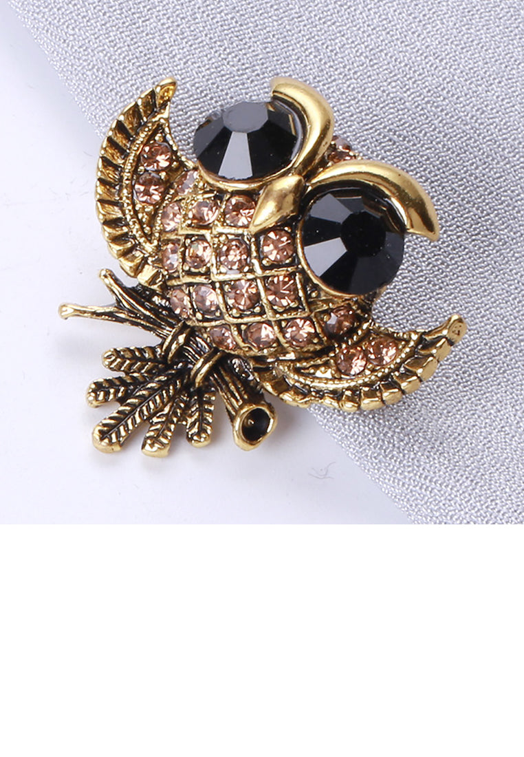 Fashion Simple Plated Gold Owl Brooch with Cubic Zirconia - Luxurious Look