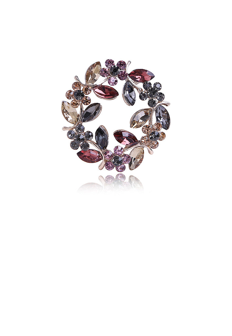 Fashion and Elegant Plated Gold Color Flower Brooch with Cubic Zirconia - Luxurious Look