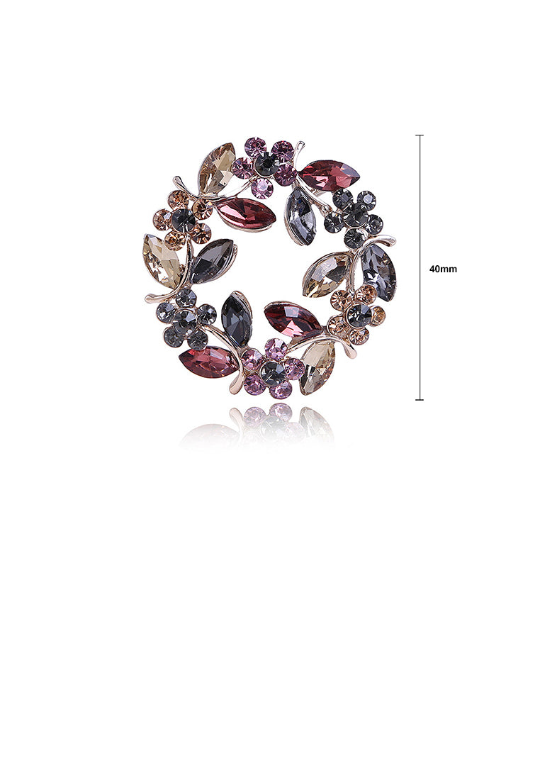 Fashion and Elegant Plated Gold Color Flower Brooch with Cubic Zirconia - Luxurious Look