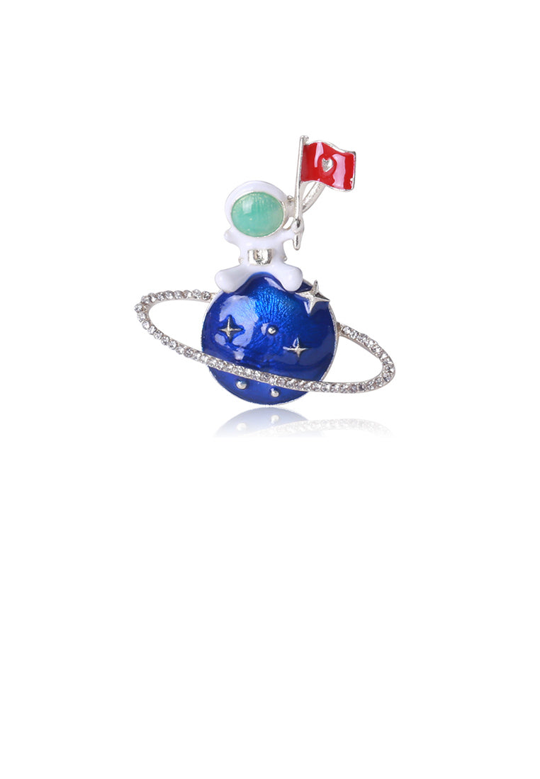 Fashion Creative Enamel Planet Astronaut Brooch with Cubic Zirconia - Luxurious Look