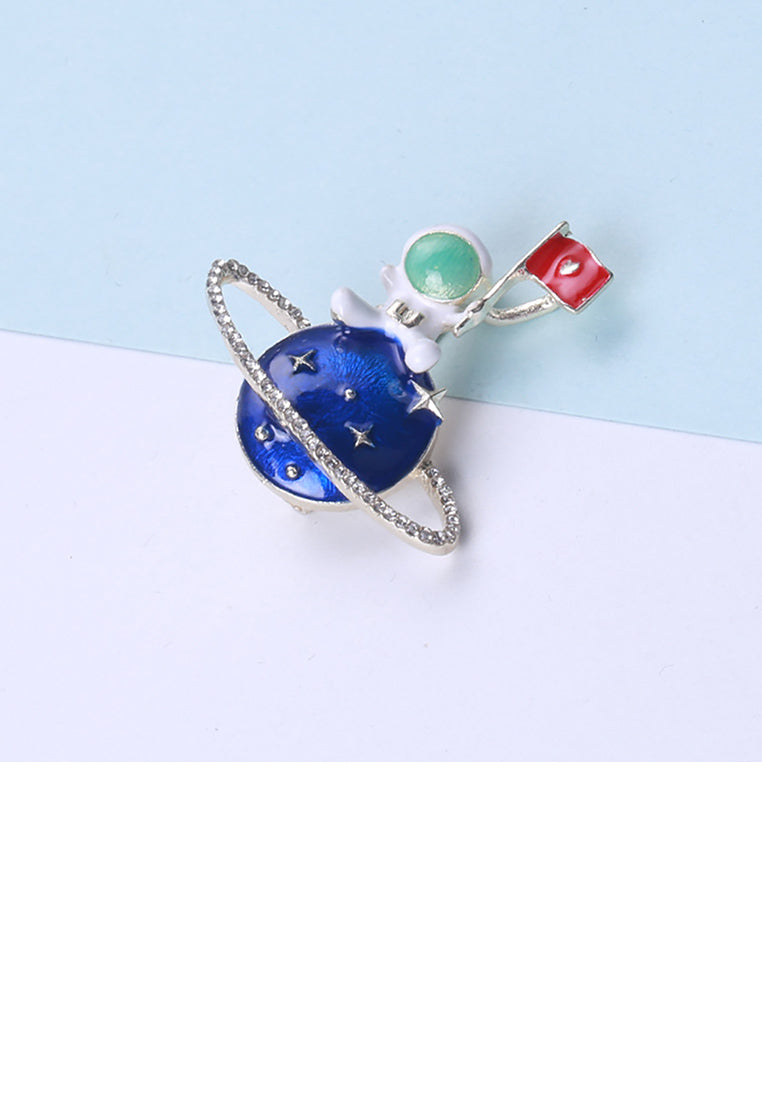 Fashion Creative Enamel Planet Astronaut Brooch with Cubic Zirconia - Luxurious Look