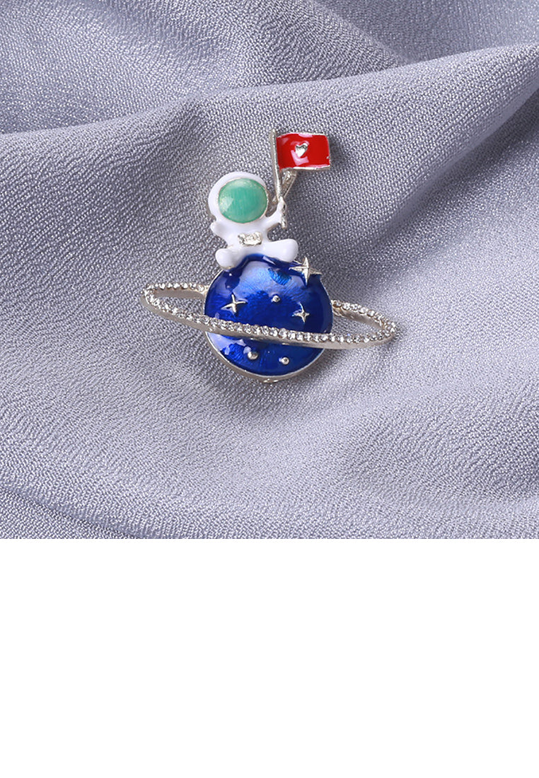 Fashion Creative Enamel Planet Astronaut Brooch with Cubic Zirconia - Luxurious Look