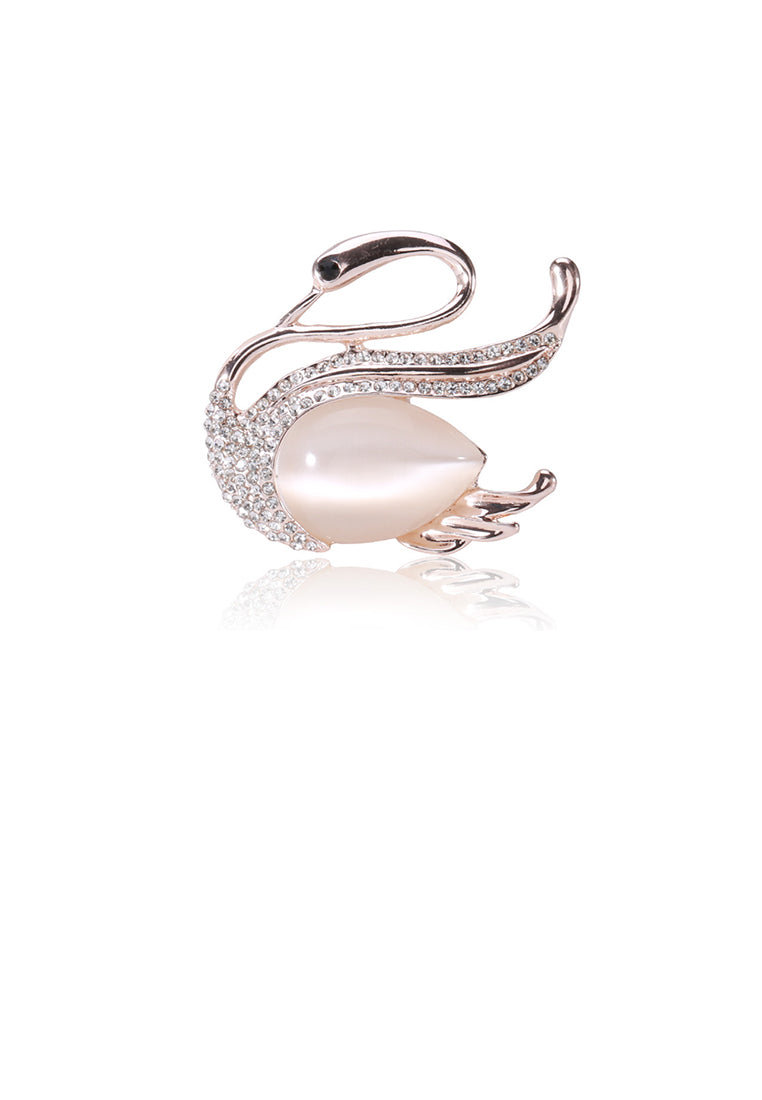 Fashion and Simple Plated Gold Swan Imitation Opal Brooch with Cubic Zirconia - Luxurious Look
