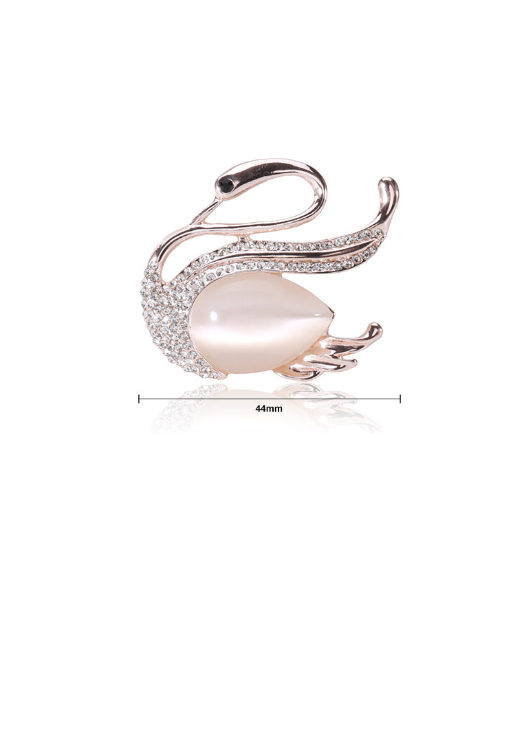 Fashion and Simple Plated Gold Swan Imitation Opal Brooch with Cubic Zirconia - Luxurious Look