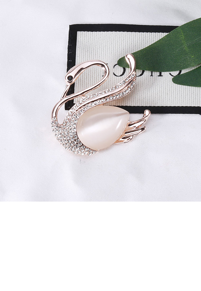 Fashion and Simple Plated Gold Swan Imitation Opal Brooch with Cubic Zirconia - Luxurious Look