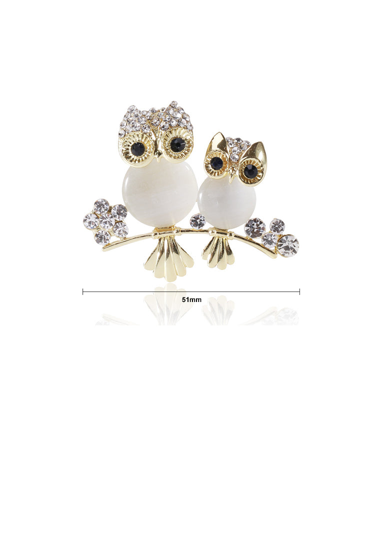 Simple and Cute Plated Gold Owl Imitation Opal Brooch with Cubic Zirconia - Luxurious Look