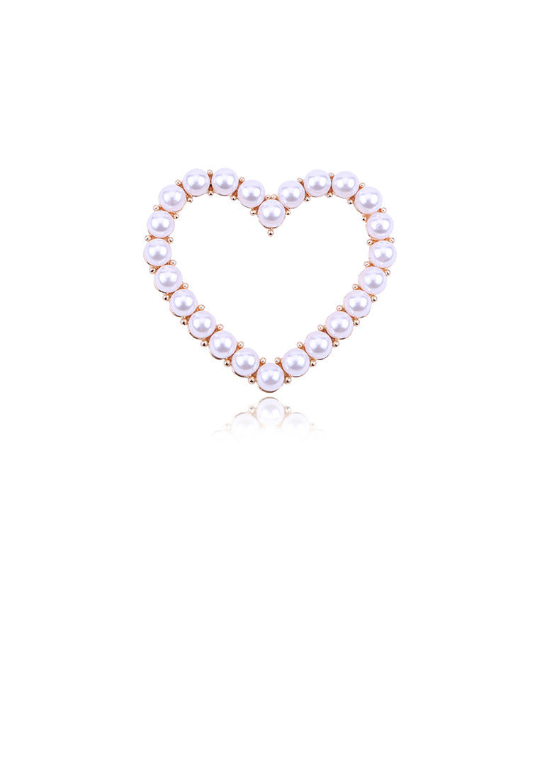 Fashion and Simple Plated Gold Hollow Heart-shaped Imitation Pearl Brooch - Luxurious Look