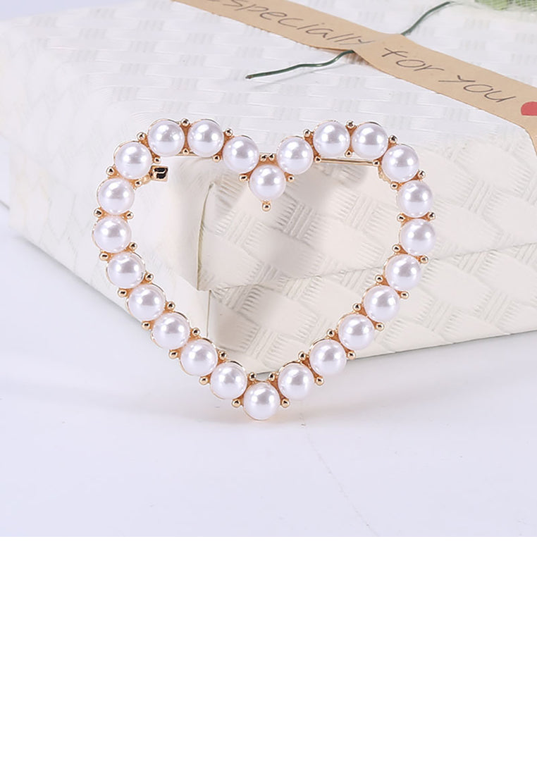 Fashion and Simple Plated Gold Hollow Heart-shaped Imitation Pearl Brooch - Luxurious Look
