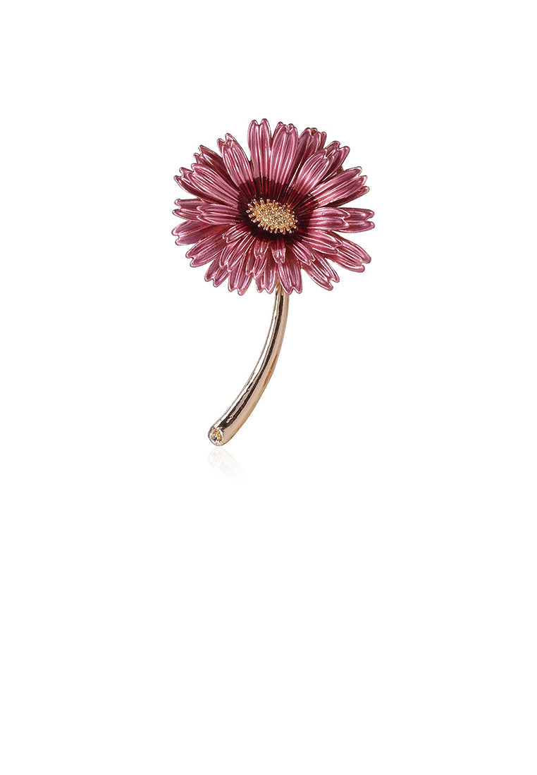 Fashion and Elegant Plated Gold Red Daisy Brooch - Vibrant Color