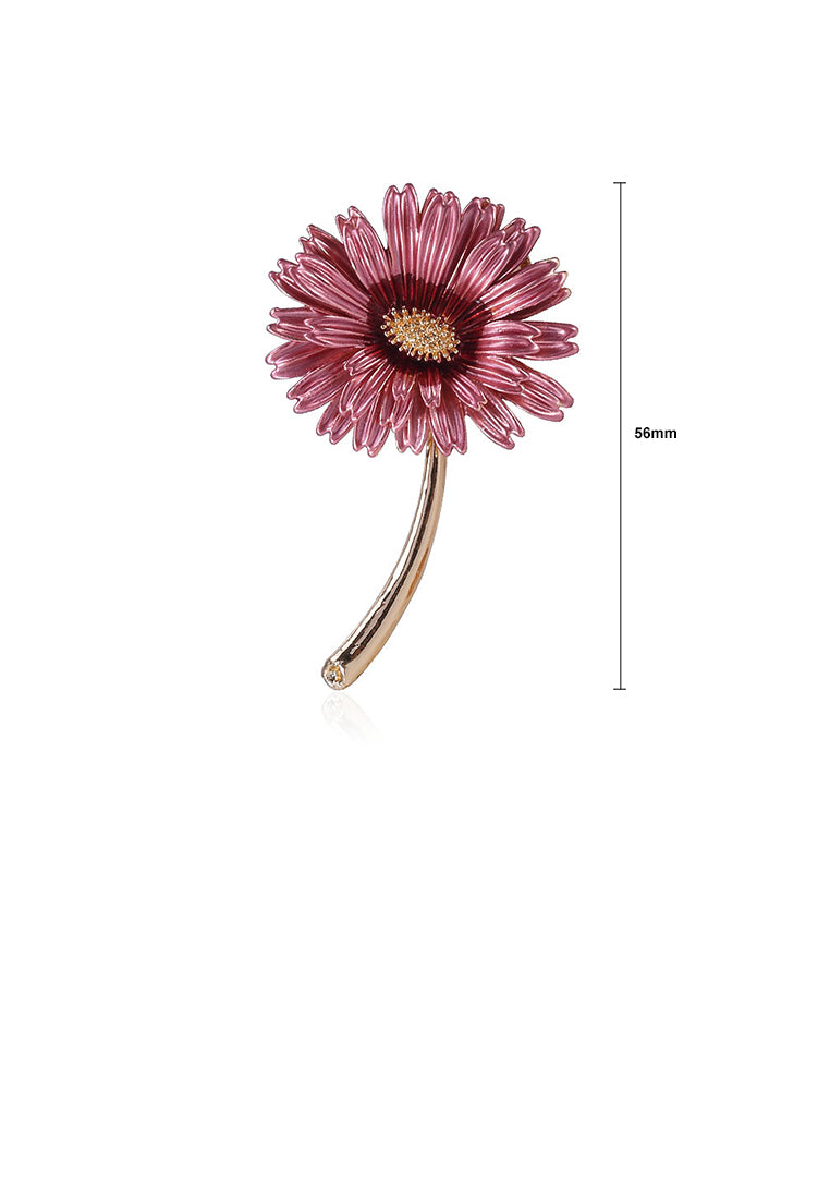 Fashion and Elegant Plated Gold Red Daisy Brooch - Vibrant Color