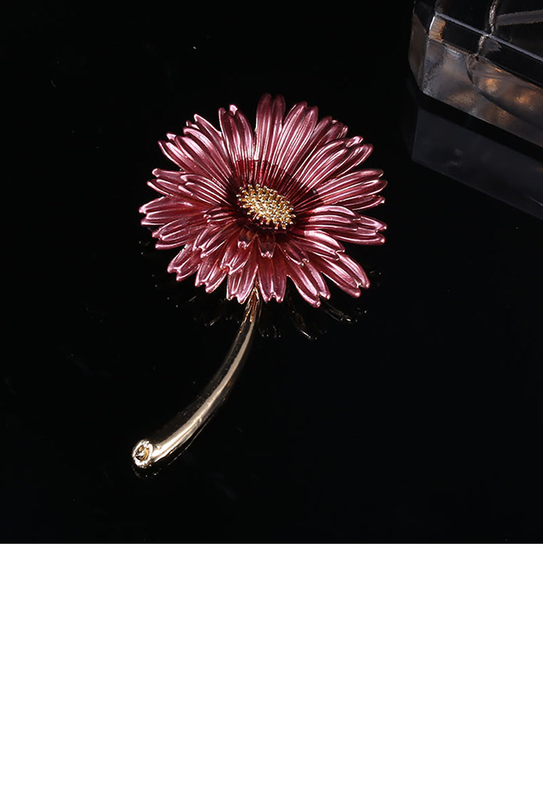 Fashion and Elegant Plated Gold Red Daisy Brooch - Vibrant Color
