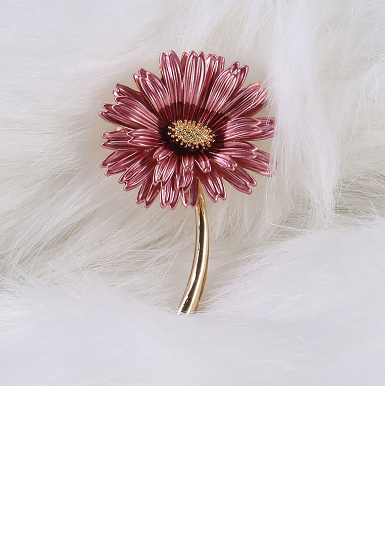 Fashion and Elegant Plated Gold Red Daisy Brooch - Vibrant Color
