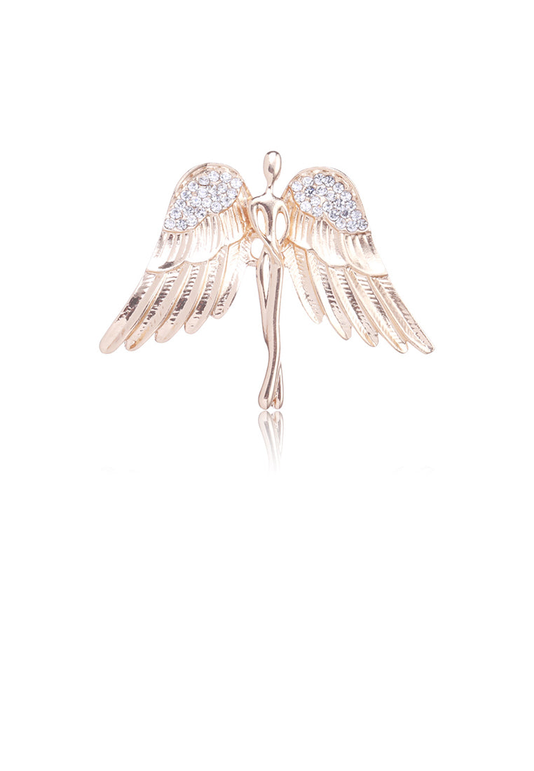Fashion Temperament Plated Gold Angel Brooch with Cubic Zirconia - Luxurious Look