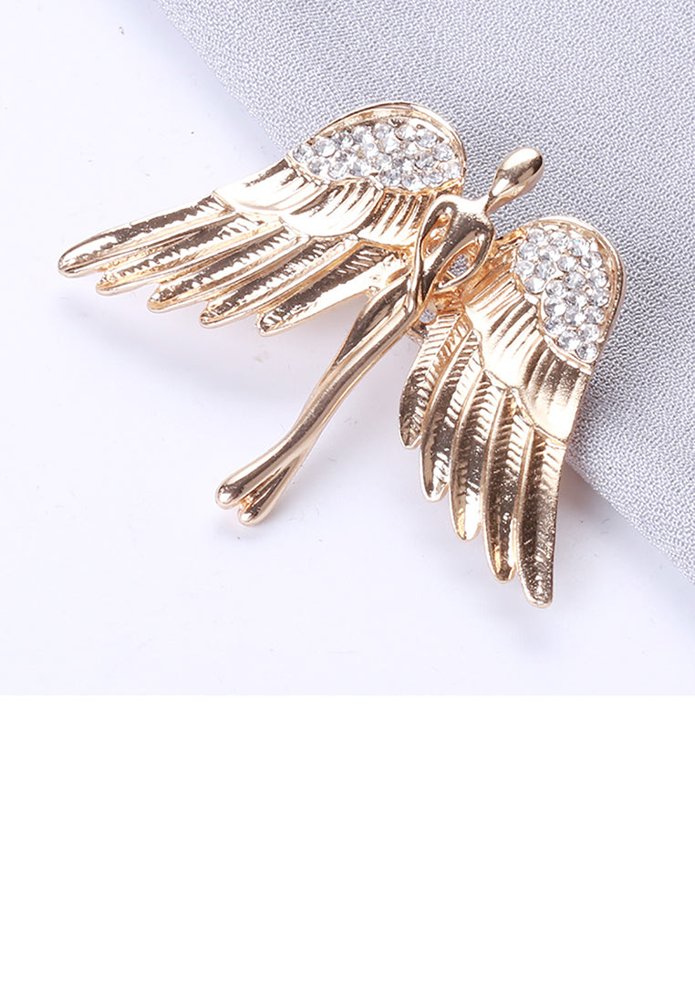 Fashion Temperament Plated Gold Angel Brooch with Cubic Zirconia - Luxurious Look